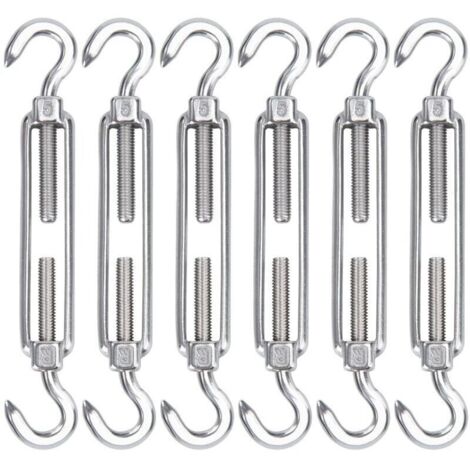 M5 Tendeur Cable Acier Inoxydable. Lot de 6 Tendeur de Fil Crochet et Crochet Réglable Heavy Duty Tension Hook & Hook pour Corde Cable Fil à Linge. Grillagefor Sun Shade Installation