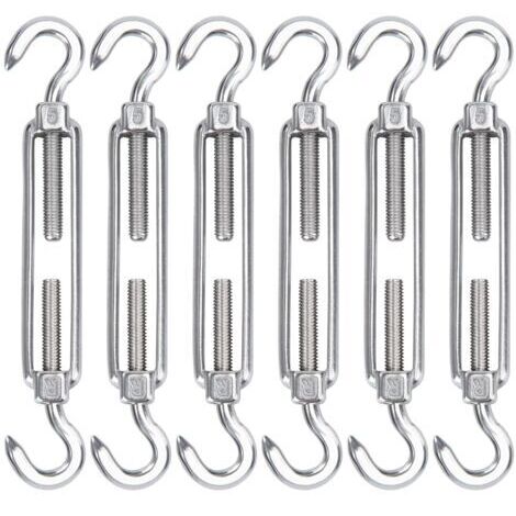 M5 Tendeur Cable Acier Inoxydable, Lot de 6 Tendeur de Fil Crochet et Crochet Réglable Heavy Duty Tension Hook & Hook pour Corde Cable Fil à Linge, Grillagefor Sun Shade Installation