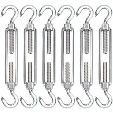 M5 Tendeur Cable Acier Inoxydable, Lot de 6 Tendeur de Fil Crochet et Crochet Réglable Heavy Duty Tension Hook & Hook pour Corde Cable Fil à Linge, Grillagefor Sun Shade Installation