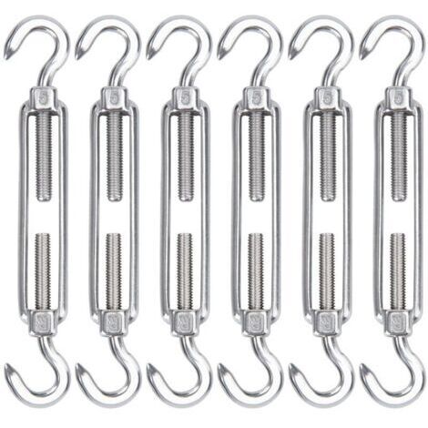 M5 Tendeur Cable Acier Inoxydable, Lot de 6 Tendeur de Fil Crochet et Crochet Réglable Heavy Duty Tension Hook & Hook pour Corde Cable Fil à Linge, Grillagefor Sun Shade Installation