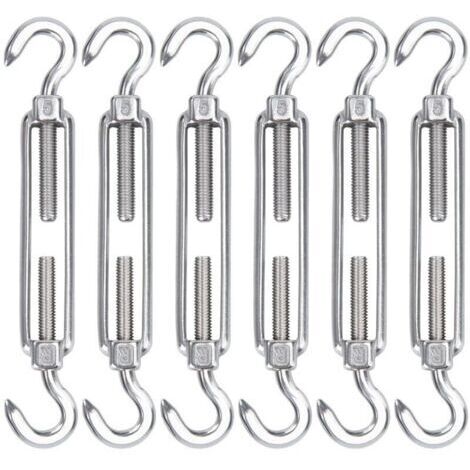 M5 Tendeur Cable Acier Inoxydable, Lot de 6 Tendeur de Fil Crochet et Crochet Réglable Heavy Duty Tension Hook & Hook pour Corde Cable Fil à Linge, Grillagefor Sun Shade Installation