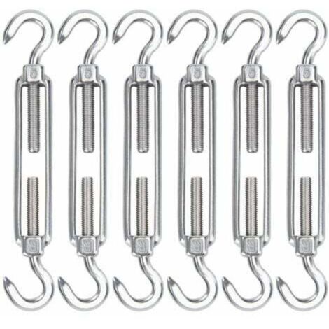 M5 Tendeur Cable Acier Inoxydable, Lot de 6 Tendeur de Fil Crochet et Crochet Réglable Heavy Duty Tension Hook & Hook pour Corde Cable Fil à Linge, Grillagefor Sun Shade Installation