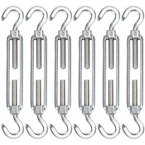 M5 Tendeur Cable Acier Inoxydable, Lot de 6 Tendeur de Fil Crochet et Crochet Réglable Heavy Duty Tension Hook & Hook pour Corde Cable Fil à Linge, Grillagefor Sun Shade Installation