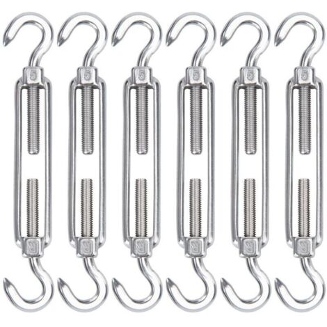 M5 Tendeur Cable Acier Inoxydable, Lot de 6 Tendeur de Fil Crochet et Crochet Réglable Heavy Duty Tension Hook & Hook pour Corde Cable Fil à Linge, Grillagefor Sun Shade Installation-