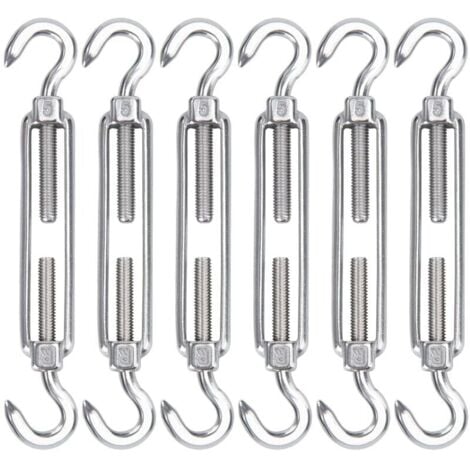 M5 Tendeur Cable Acier Inoxydable, Lot de 6 Tendeur de Fil Crochet et Crochet Réglable Heavy Duty Tension Hook & Hook pour Corde Cable Fil à Linge, Grillagefor Sun Shade Installation TRIMEC