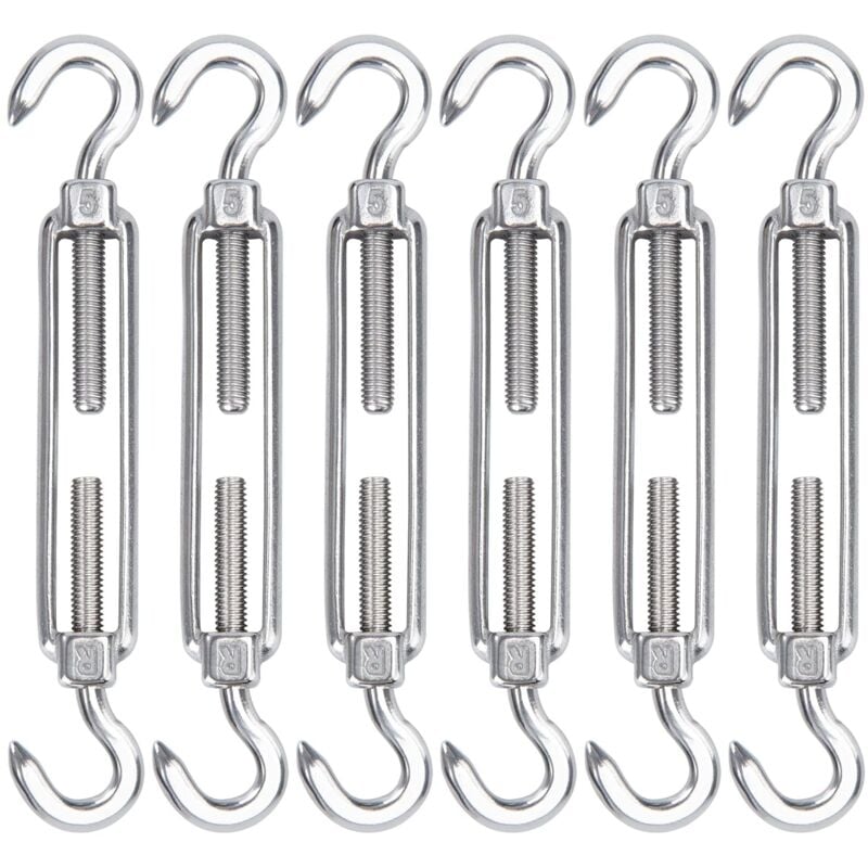 M5 Tendeur Cable Acier Inoxydable, Lot de 6 Tendeur de Fil Crochet et Crochet Réglable Heavy Duty Tension Hook & Hook pour Corde Cable Fil à Linge,