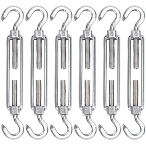 M5 Tendeur Cable Acier Inoxydable, Lot de 6 Tendeur de Fil Crochet et Crochet Rglable Heavy Duty Tension Hook & Hook pour Corde Cable Fil Linge, Grillagefor Sun Shade Installation