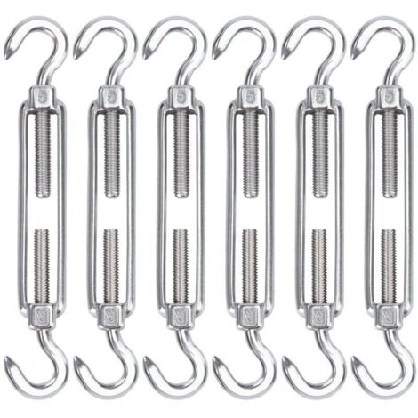 M5 Tendeur Cable Acier Inoxydable, Lot de 6 Tendeur de Fil Crochet et Crochet Rglable Heavy Duty Tension Hook & Hook pour Corde Cable Fil Linge, Grillagefor Sun Shade Installation