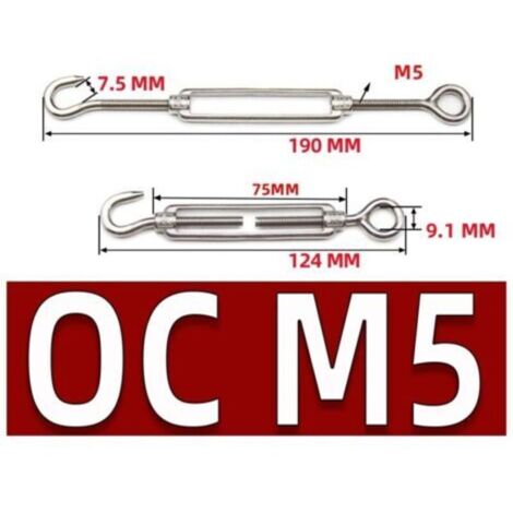 M5 Tendeur Cable Acier Inoxydable, Lot de 6 Tendeur de Fil Crochet et œillet Réglable Heavy Duty Tension Hook & Eye pour Corde Cable Fil à Linge(Type OC)