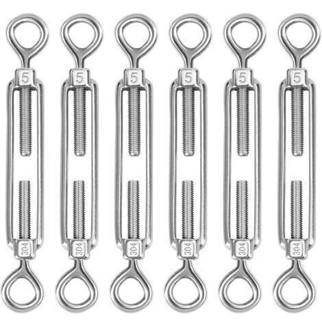 M5 Tendeur Cable Acier Inoxydable, Lot de 6 Tendeur de Fil œillet et œillet Réglable Heavy Duty Tension pour Corde Cable Fil à Linge, Grillagefor Sun Shade Installation