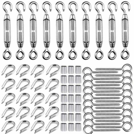 M5 Tendeur Kit pour 1/16 Cable Metalique,Kit de Tendeur en Acier Inoxydable 304,M5 Tendeur Crochet et oeil,M2 cosses de câble, M5 Crochets à Vis à Oeillet,M2 Manchons de Câble
