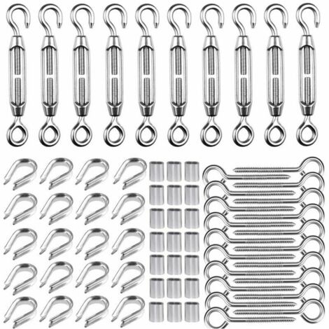 M5 Tendeur Kit pour 1/16quot Cable Metalique,Kit de Tendeur en Acier Inoxydable 304,M5 Tendeur Crochet et oeil,M2 cosses de cble, M5 Crochets Vis Oeillet,M2 Manchons de Cble