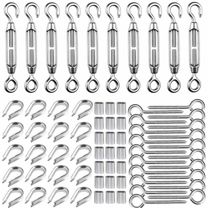 M5 Tendeur Kit pour 1/16quot Cable Metalique,Kit de Tendeur en Acier Inoxydable 304,M5 Tendeur Crochet et oeil,M2 cosses de cble, M5 Crochets à Vis à