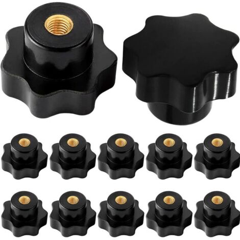 M6 Boutons en étoile, Vis à Femelle M6 Bouton de Serrage Filetage Moleté, pour Machine-outil équipement Mécanique, Plastique Noir, 10 Pièces