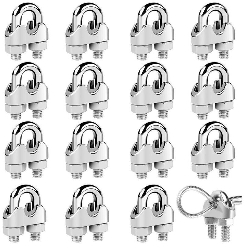 M6 Cable Ties, 16 Pcs U Bolt Stainless Steel Cable Clips for Securing Cables, Connecting Clotheslines to Visors (304 Stainless Steel)