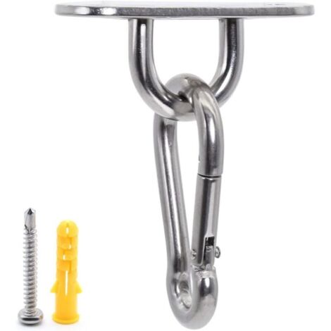 M6 Crochet Plafond Kit, 60mm Pontet Acier Inoxydable (4 pcs) et Mousquetons INOX (4 pcs) avec Cheville Beton, Crochet Métal Forme U pour Fixation Voile d'Ombrage, Ccessoire Bateau, Hamac Chaise