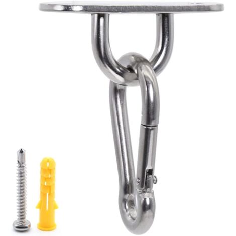 M6 Crochet Plafond Kit, 60mm Pontet Acier Inoxydable (4 pcs) et Mousquetons INOX (4 pcs) avec Cheville Beton, Crochet Métal Forme U pour Fixation Voile d'Ombrage, Ccessoire Bateau, Hamac Chaise