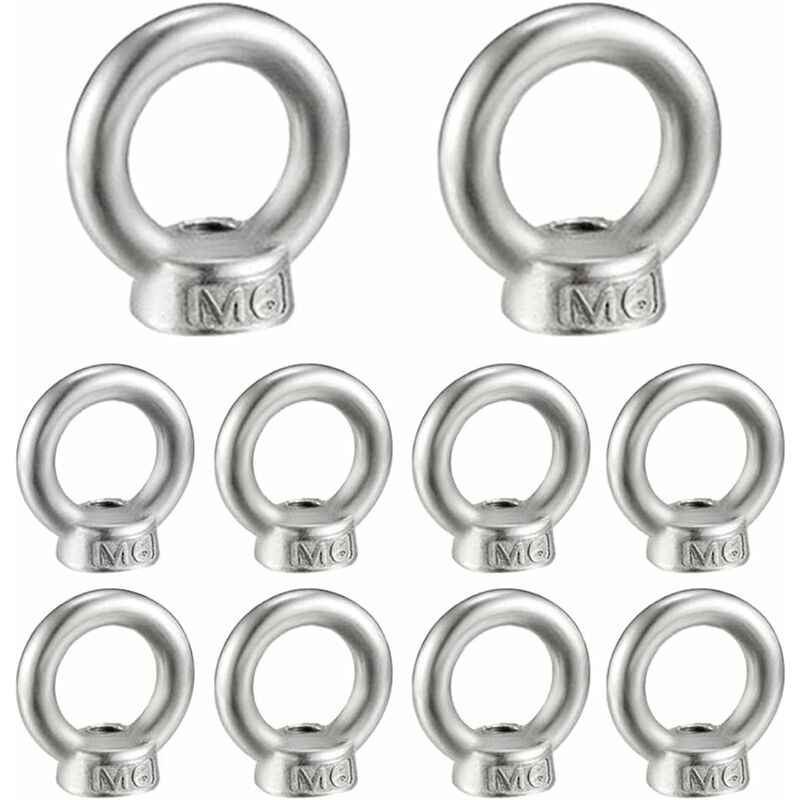 M6 Écrou à Anneau 10 Pcs 304 en Acier Inoxydable Filetage Écrou à Oeil de Levage Écrous à Œillet pour Les Accessoires de Levage