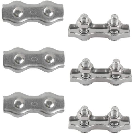 M6 Duplex Clips Serre-câbles en Acier Inoxydable 304 Pinces Duplex pour Filin pour Câble Métallique Voiles de Soleil Suspendues Patio Fixe 6pièces