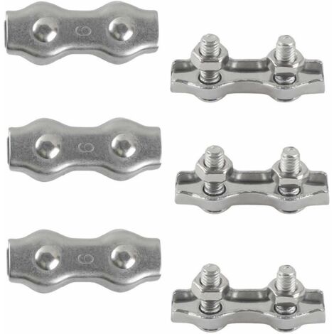 M6 Duplex Clips Serre-câbles en Acier Inoxydable 304 Pinces Duplex pour Filin pour Cordes à Linge en Câble Métallique Voiles de Soleil Suspendues Patio Fixe 6 pièces