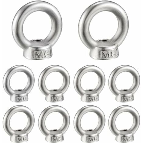 M6 Écrou à Anneau 10 Pcs 304 en Acier Inoxydable Filetage Écrou à Oeil de Levage Écrous à Œillet pour Les Accessoires de Levage,