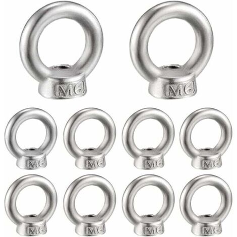 M6 Écrou à Anneau 10 Pcs 304 en Acier Inoxydable Filetage Écrou à Oeil de Levage Écrous à Œillet pour Les Accessoires de Levage,