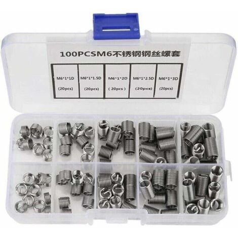M6 Insert Fileté, 100pcs M6 Filets Rapportés Inserts de Filetage Hélicoïdal à Fil Spiralé en Acier Inoxydable,de