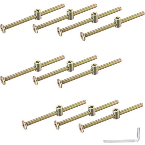 M6 Kit de 10 Pcs Vis à Bois, Vis à Tête Cylindrique Fraisée Plate Six Pans Vis Ecrous, Fixation de Boulon pour Tete de Lit, Chaise Bureau Enfant, avec Une Clé-