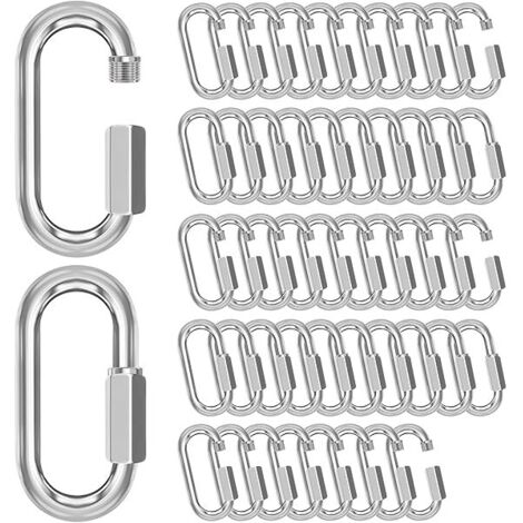 M6 Quick Link - 2.3 Pouces - Acier Galvanisé Trempé - Charge Max 280 kg - Pour Chaînes, Sangles, Balançoires, Sac À Dos, Clés - Lot de 50