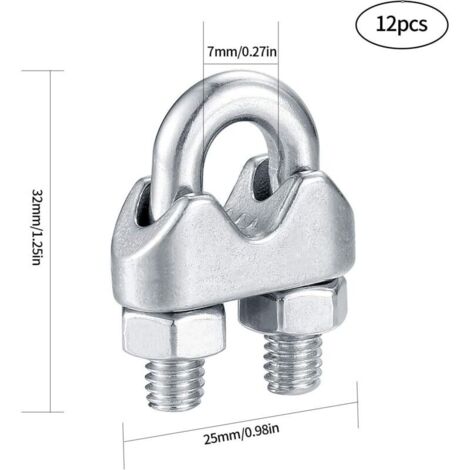 M6 Serre Câbles, Attaches pour Câbles Métalliques Acier Inoxydable, Clip Boulons en U de Câble, pour Connecter la Corde à Linge de la Visière - 14 Pcs