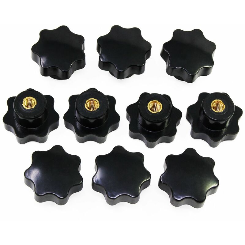 M6 Star Knobs, Female Thread Knurled Knob, Black Plastic Handle Clamp Knobs for Mechanical Equipment