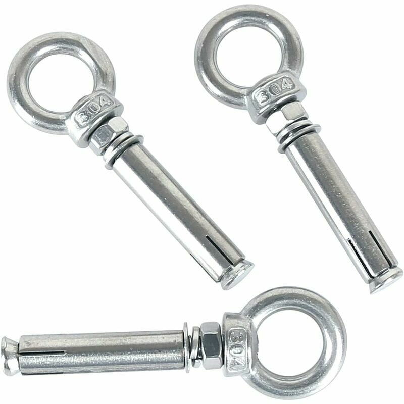 M6 x 60mm Expansion Bolts Steel Sleeve Eye Bolt 304 Stainless Concrete Expansion Anchor Eye Screws Anchors Bolts 5-Pack