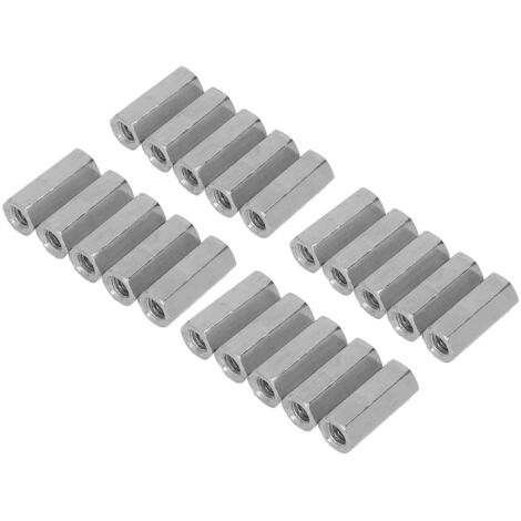 M6x1 Sechskant-Verbindungsmutter L25mm - 20 Stück - Edelstahl 304 - Verbinder für Bolzen, Gewindebolzen und Schrauben