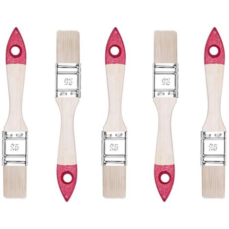 M7 Set di 5 Pennelli Piatti 1″ (circa 25 mm) Serie 30 – Pennelli per Vernice con Setole Sintetiche Chiare – Manico in Legno Naturale – Ghiera in Acciaio