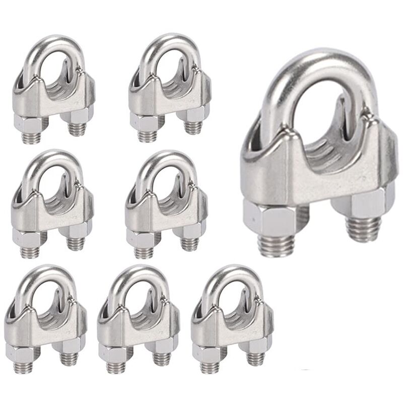 Aougo - M8 Cable Ties U-bolt Cable Clip 304 Stainless Steel Cable Clamp Saddle Wire Rope Clips for Clothes Drying Rack Outdoor10PCS