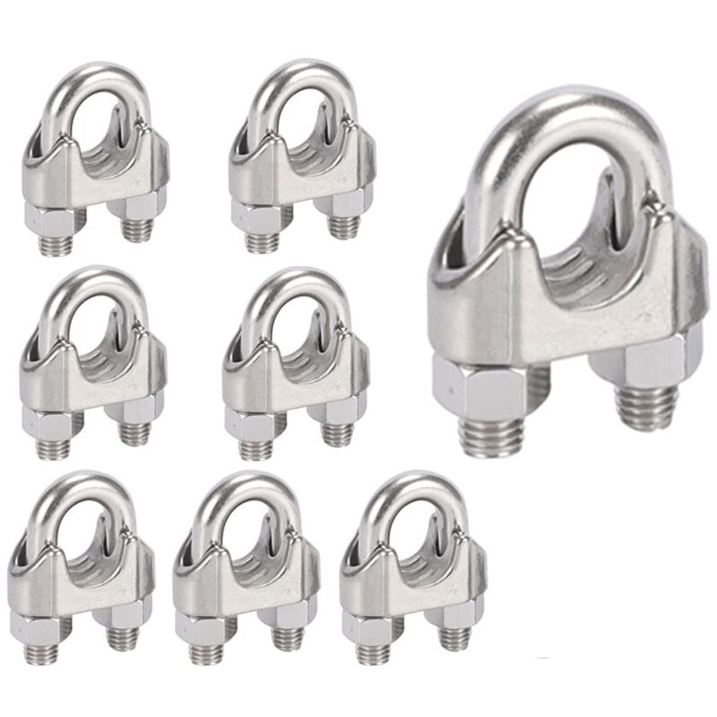 M8 Cable Ties U Clip Bolt Cable Clamp 304 Stainless Steel Cable Clamp Saddle Wire Rope Clips for Outdoor Clothes Airer 10pcs