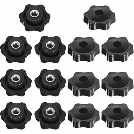 M8 Filetage Femelle de Serrage de Bouton, Étoile Tête Écrous De Serrage Bouton, Serrage Écrous Poignée Forme Étoile, Femelle Filetage En Plastique Noir, pour Machine-outil, 14 Pièces