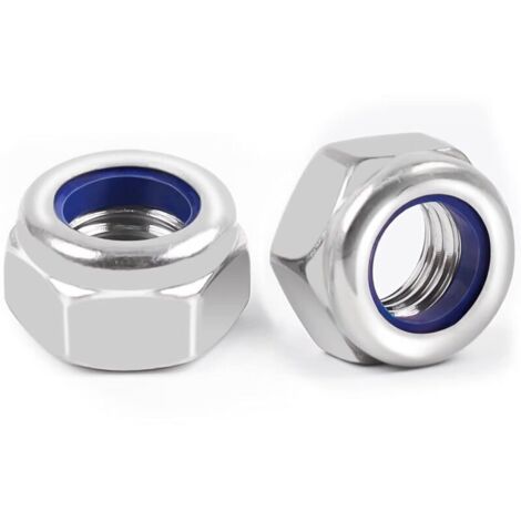 M8 Inox 10 pièces Écrou Nylstop Inox M8, A2 V2A Écrous Autobloquant (DIN 988 / ISO 108110) Ecrous Frein Hexagonal de Blocage en Nylon, Filetage Métrique Standard Frein