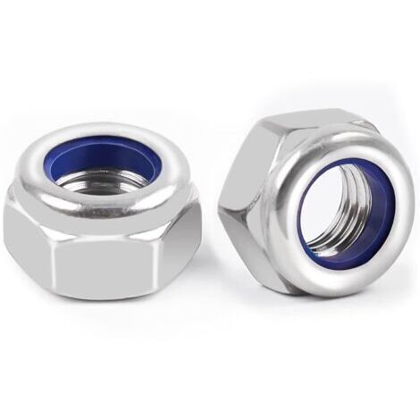 M8 Inox 10 pièces Écrou Nylstop Inox M8, A2 V2A Écrous Autobloquant (DIN 988 / ISO 108110) Ecrous Frein Hexagonal de Blocage en Nylon, Filetage Métrique Standard Frein