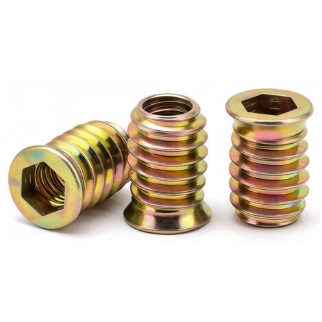 ‌M8 Insert Fileté Bois‌, écrous à Visser ‌M8 X 15mm ‌Manchons à Visser‌ Galvanisés écrou Hexagonal Fileté‌ pour Meubles en Bois, 20 Pièces