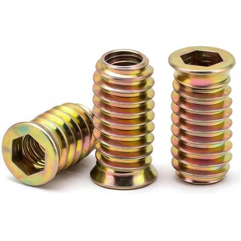 M8 Insert Fileté Bois, écrous à Visser M8 X 20mm Manchons à Visser Galvanisés écrou Hexagonal Fileté pour Meubles en Bois, 20 Pièces