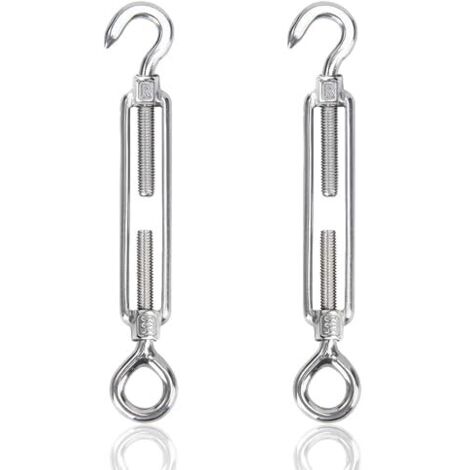M8 Tendeur Cable 304 Acier Inoxydable Réglable Crochet De Ridoir Et Oeil Fil a Linge Tendeurs Elastique avec Crochets Fer Cloture Corde Exterieur 2pcs -