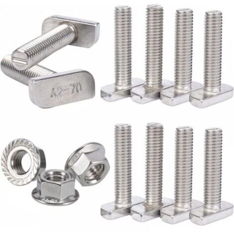 M8 x 20 Hammer Head Screws, A2 Stainless Steel T-Rail Bolts with Flange Nut for PV Module, 28/15 Photovoltaic Solar Mounting Rail for Greenhouse, 10 pieces (M8)