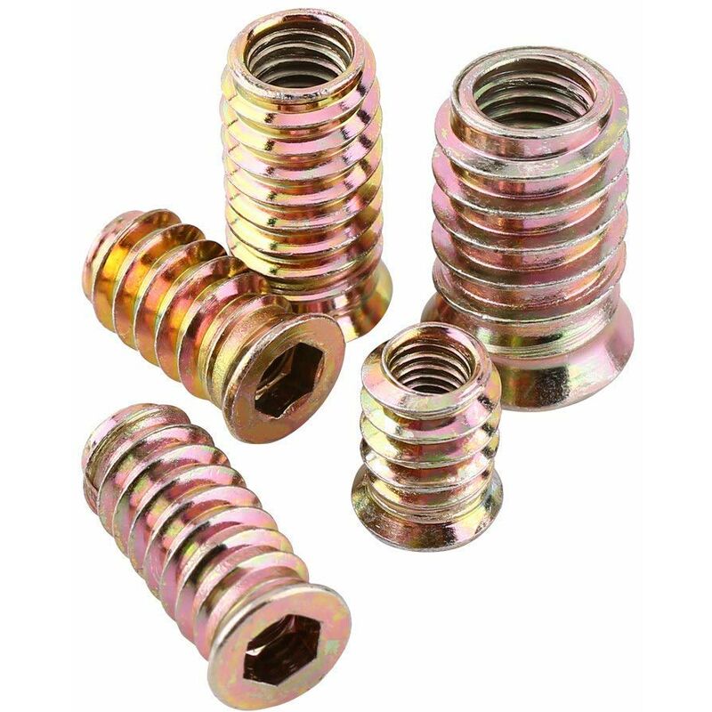 M8 x 25mm insert fileté, insert bois, Écrous à Visser, Écrou hexagonal fileté en alliage de zinc, Douille hexagonale à visser(100pcs)