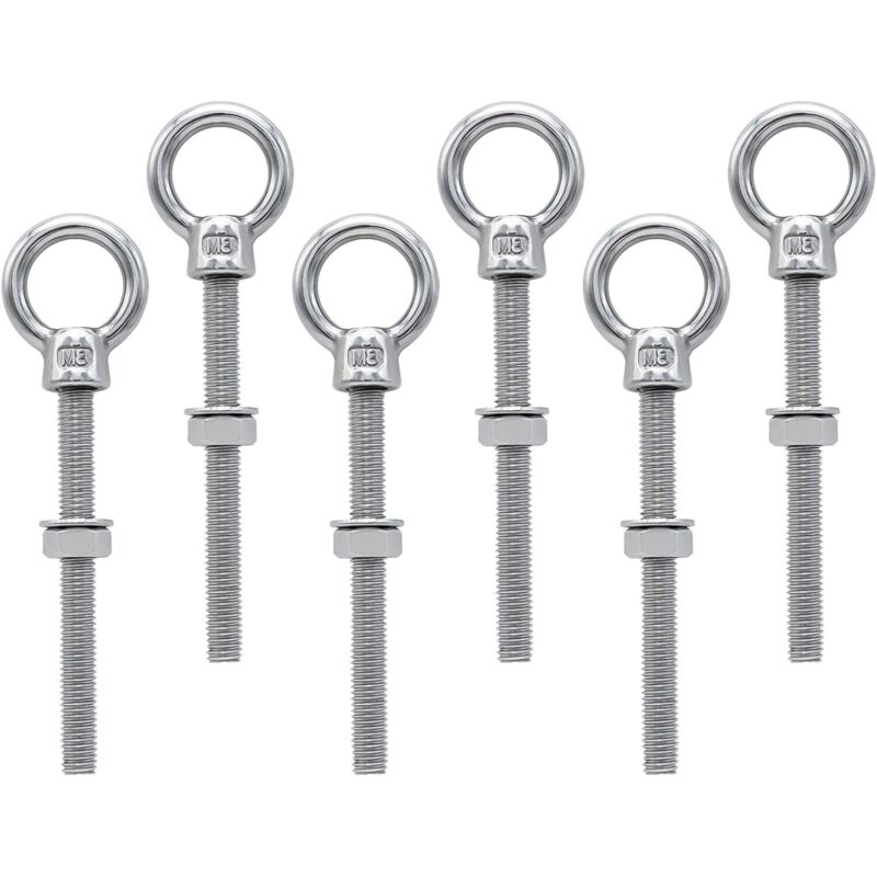 M8 x 80 mm Eye Bolts, M8 Ring Screws with Metric Thread, Stainless Steel for Fixing and Suspension, 6 Pieces