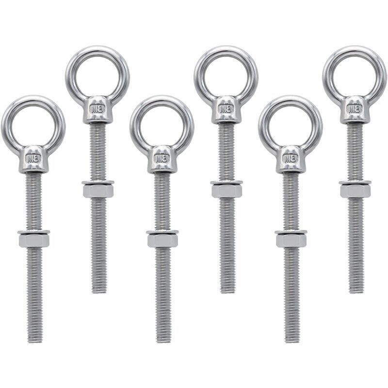 M8 x 80 mm eyebolts, M8 eyebolts with metric thread, stainless steel for fastening and hanging, 6 pieces