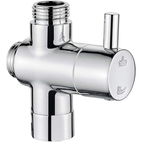 M92202 Robinet du2019arrêt 3 voies G1/2, Vanne inverseur douche en laiton chromé, Entrée 1/2 et 2 sorties G1/2, Adaptateur universel pour douchette à main et tête fixe, 1u20135 Bar pression d
