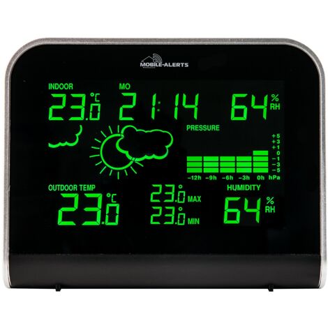 MA 10920 – Stazione meteo con collegamento al sistema di sorveglianza di casa MOBILE ALERTS per trasferire i valori anche lo smartphone, display LED in diverse modalità di illuminazione
