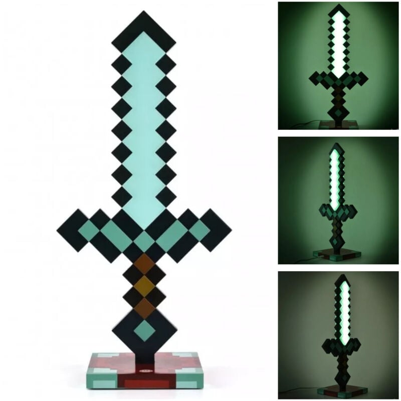 Minecr Diamond Sword Veilleuse led usb de 14 pouces - Lampe de chevet décorative, amusante, sûre et géniale - Jouet pour bébé, garçons, adolescents