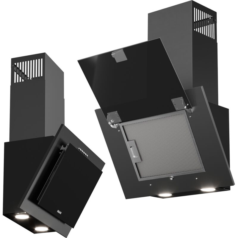 Hotte casquette MAAN Vertical PG 50 – Noir mat – 3 vitesses – Éclairage LED – Aspiration efficace pour cuisine moderne – Maas Elektronik